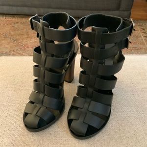 Vince Black Strappy Leather High Heel Sandals